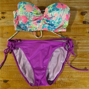Victoria's Secret Pink Floral Corset Tie  and Purple Bikini